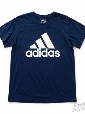 Adidas The Go-To Tee Men’s Large Navy Blue Big Logo Graphic Short Sleeve Shirt